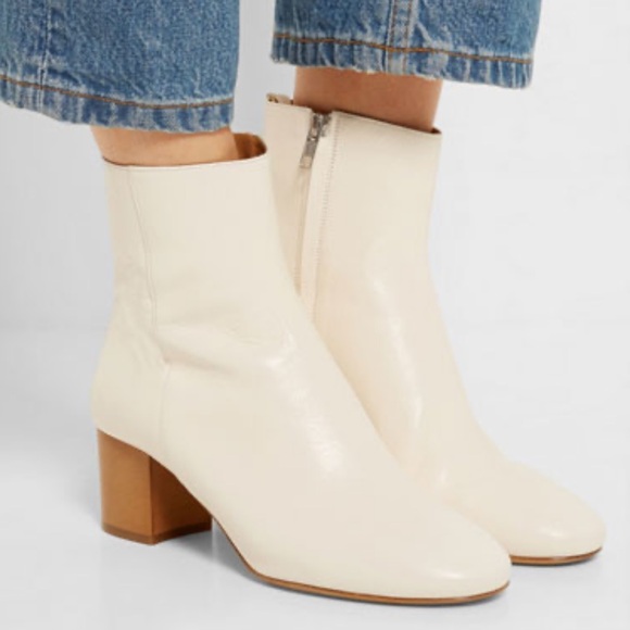 Isabel Marant Étoile White Cream Leather Sock Boots Block Heel Round Toe Size 39 - Picture 1 of 8